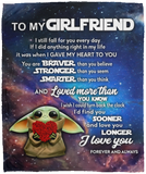 To My Girlfriend I Fall For You Every Day Blanket Baby Yoda Quilt Fleece Sherpa- VPM Cozy Plush Fleece Blanket - 50x60