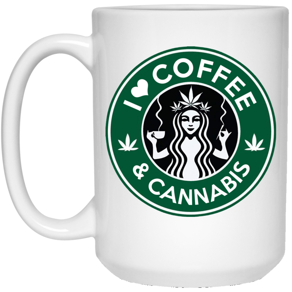 I Love Coffee and Cannabis Coffee Mug, Reefer, Great Gift, Marijuana, Weed, Stoner, Pot Head, Funny Cup, Novelty Present, Unique Coffee Mug 15Oz