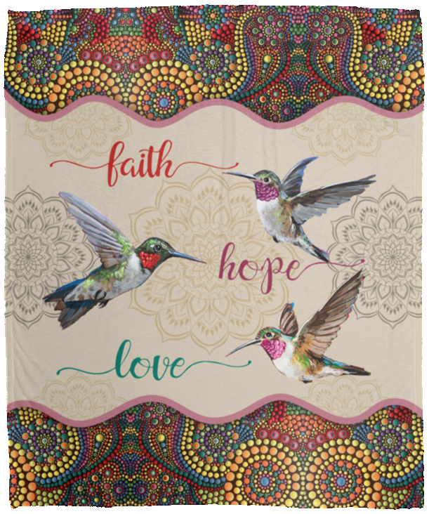 Hummingbird Blanket, Faith, Hope & Love Fleece, Sherpa Blanket, Gift Ideas VPM Cozy Plush Fleece Blanket - 50x60