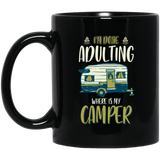 Camping Mug I'm Done Adulting Where Is My Camper Black Coffee Mug Tea Mug Picnic Themed Gifts, Novelty Present For Parents - Unique Coffee Mug, Cute M 11oz