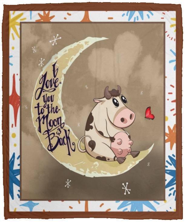 Cow Blanket, I Love You To The Moon And Back Fleece, Sherpa Blanket VPM Cozy Plush Fleece Blanket - 50x60