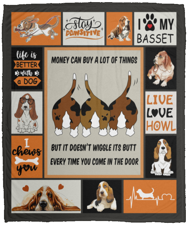 Basset Hound Blanket, Quilt, Fleece, Sherpa Blanket - VPM Cozy Plush Fleece Blanket - 50x60