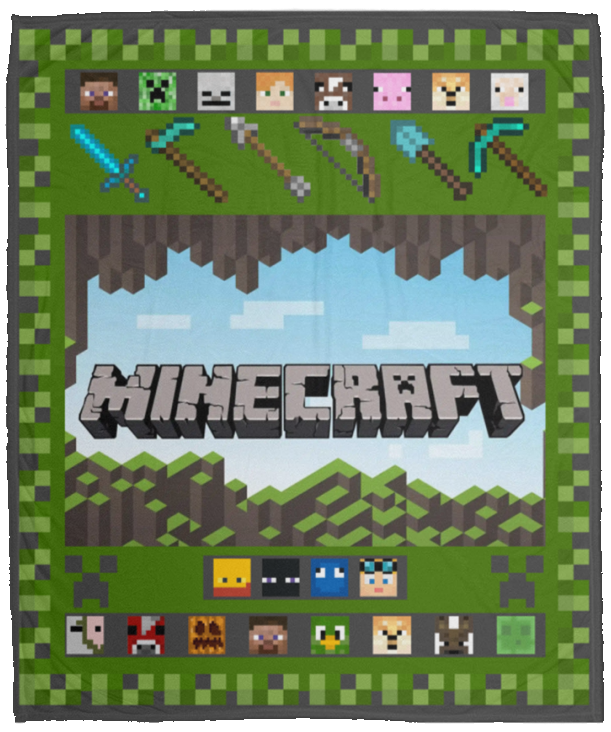 Minecraft 3D Blanket Minecraft For Gamer Quilt Fleece Sherpa Throw Soft and Warm - VPM Cozy Plush Fleece Blanket - 50x60