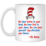 Dr. Seuss Quotes You Have Brains In Your Head, Funny Coffee Mug, Inspirational And Motivational, Cat in the Hat Dr. Seuss 11Oz