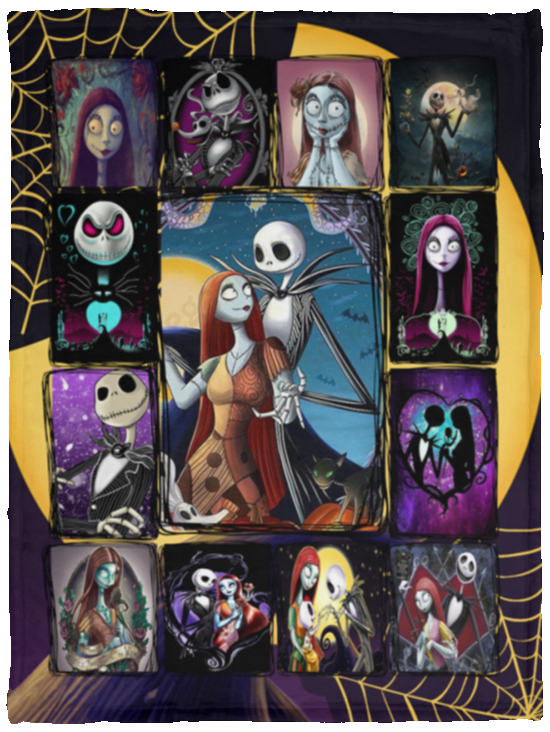 The Nightmare Before Christmas Blanket, Jack & Sally Fleece, Sherpa Blanket - VPS Cozy Plush Fleece Blanket - 30x40