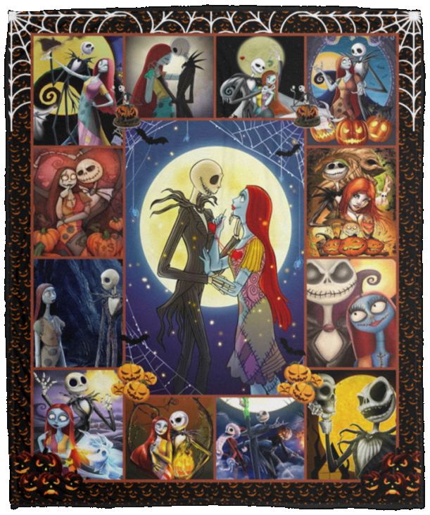 Jack Skellington & Sally Blanket, Fleece, Sherpa Blankets, Throw Bed Blankets Soft and Warm comforters Bed Couch Living Room Ver2 - VPM Cozy Plush Fleece Blanket - 50x60