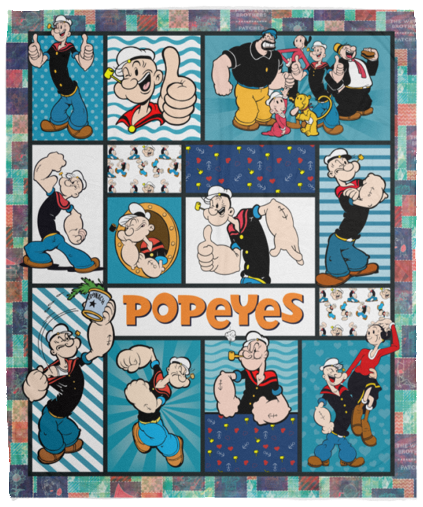 Popeye Blanket, Popeye the Sailor Fleece, Sherpa Blanket - VPM Cozy Plush Fleece Blanket - 50x60