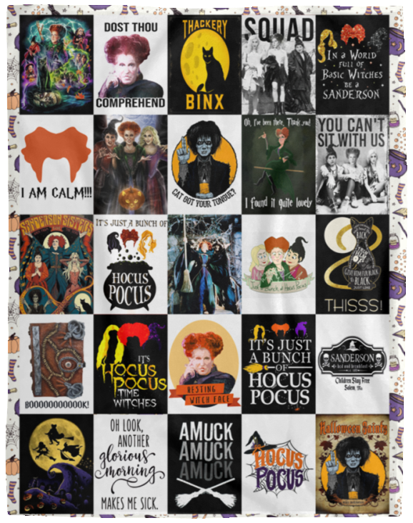 Hocus Pocus Halloween Blanket Fleece Sherpa Blanket Quilt for Bedroom Living Room Sofa, Best Gifts for Birthdays, Christmas, Halloween, Mother's Day, Father's Day. VPL Cozy Plush Fleece Blanket - 60x80
