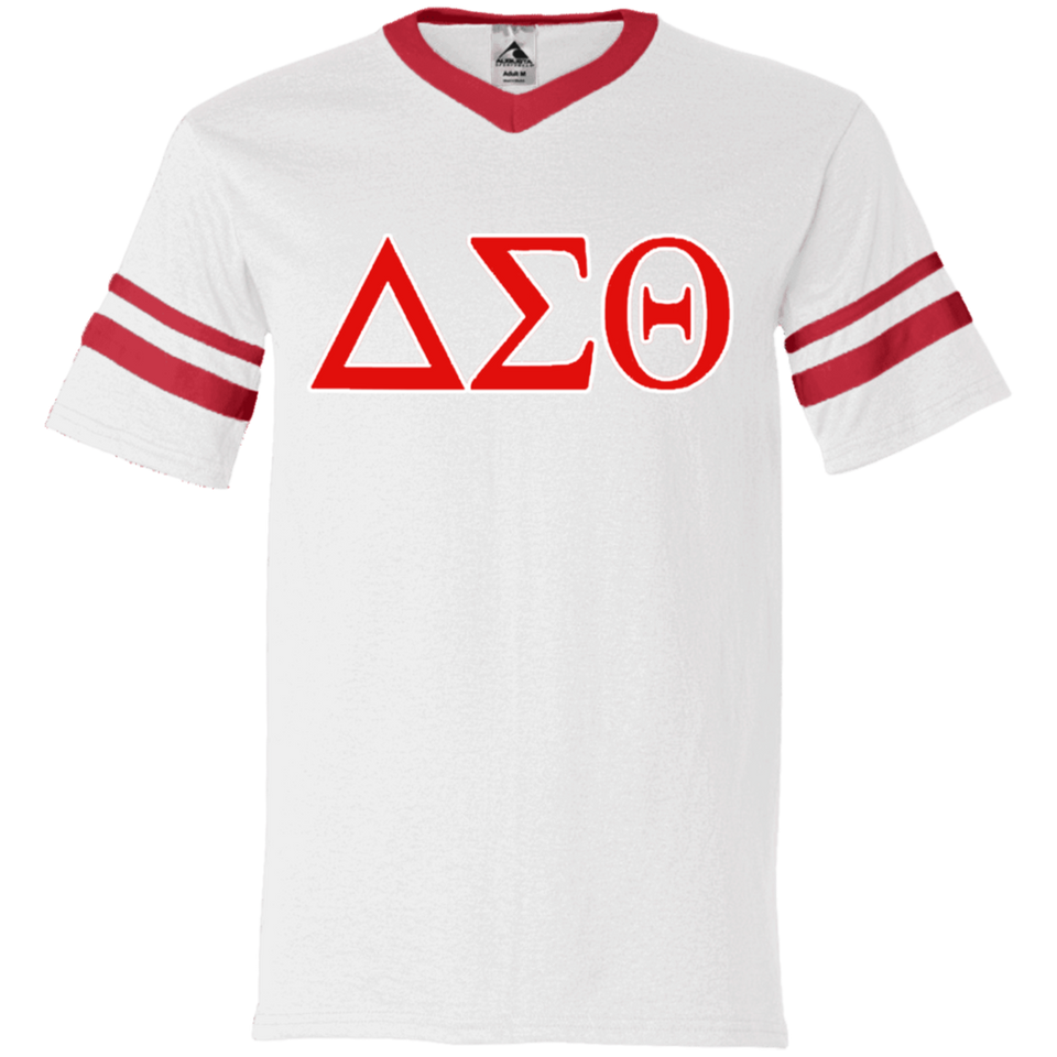 Delta 1913 Sigma Theta Paraphernalia T-Shirt Womens Delta Sigma Theta T-Shirt (360 Augusta V-Neck Sleeve Stripe Jersey)