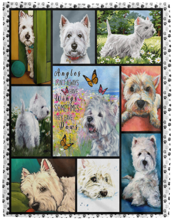 Westie Blanket Westie Lover Quilt West Highland White Terrier Fleece Sherpa - VPL Cozy Plush Fleece Blanket - 60x80