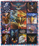 Bald Eagle American Flag Wind 3D Fleece, Sherpa Blanket, Eagle American Quilt - VPM Cozy Plush Fleece Blanket - 50x60