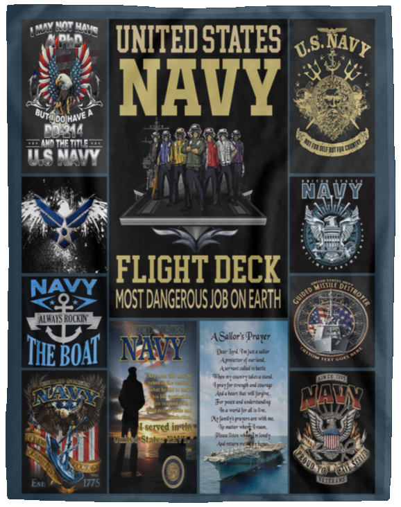 U.S. Navy Blanket, U.S. Flag Blanket Fleece, Sherpa Blanket VPL Cozy Plush Fleece Blanket - 60x80