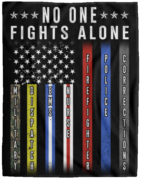 No One Fights Alone First Responders Thin Line American Flag Birthday Christmas Fleece Sherpa Blanket Bed Throw Tapestry Wall Hanging (No One Fights Alone, 50x60, 60x80 inches White) - VPL Cozy Plush Fleece Blanket - 60x80