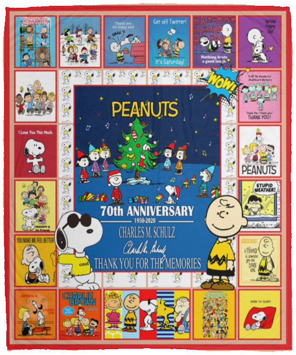 Peanuts Blanket Peanuts 70th Anniversary Quilt Fleece Sherpa Blanket - VPM Cozy Plush Fleece Blanket - 50x60