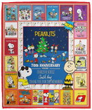 Peanuts Blanket Peanuts 70th Anniversary Quilt Fleece Sherpa Blanket - VPM Cozy Plush Fleece Blanket - 50x60