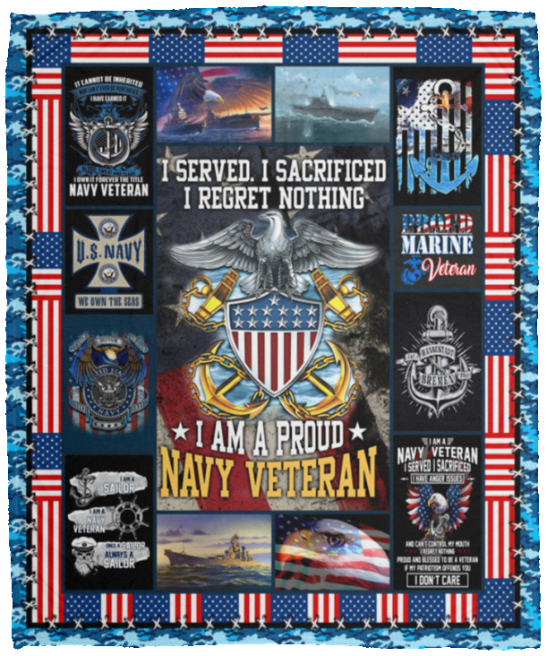 Navy Veteran Blanket, Navy Veteran Military Soldier Fleece, Sherpa Blanket VPM Cozy Plush Fleece Blanket - 50x60