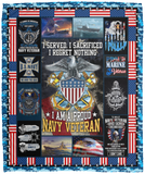 Navy Veteran Blanket, Navy Veteran Military Soldier Fleece, Sherpa Blanket VPM Cozy Plush Fleece Blanket - 50x60