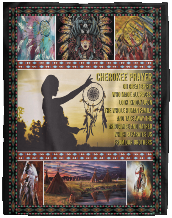 Native American - Cherokee Blanket, Native American - Cherokee Quilt, Indigenous Cherokee Native American Tribe Indian Fathers Day Mothers Day, Cozy Fleece, Premium Sherpa Blankets,Whtie,Multisize VPL Cozy Plush Fleece Blanket - 60x80