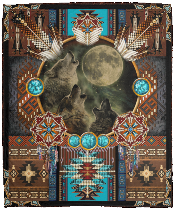 Wolf Native American Blanket Wolf Native Fleece Sherpa Throw Blanket VPM Cozy Plush Fleece Blanket - 50x60