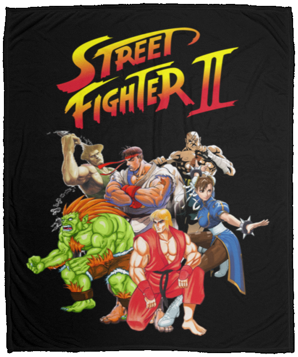 Street Fighter II Video Game Inspired Sherpa Bed Blanket Plush Throw Blanket - VPM Cozy Plush Fleece Blanket - 50x60
