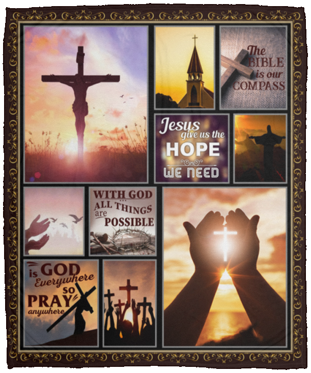 Jesus Give Us The Hope Blanket Jesus Christmas Quilt Fleece Sherpa Gift Idea VPM Cozy Plush Fleece Blanket - 50x60