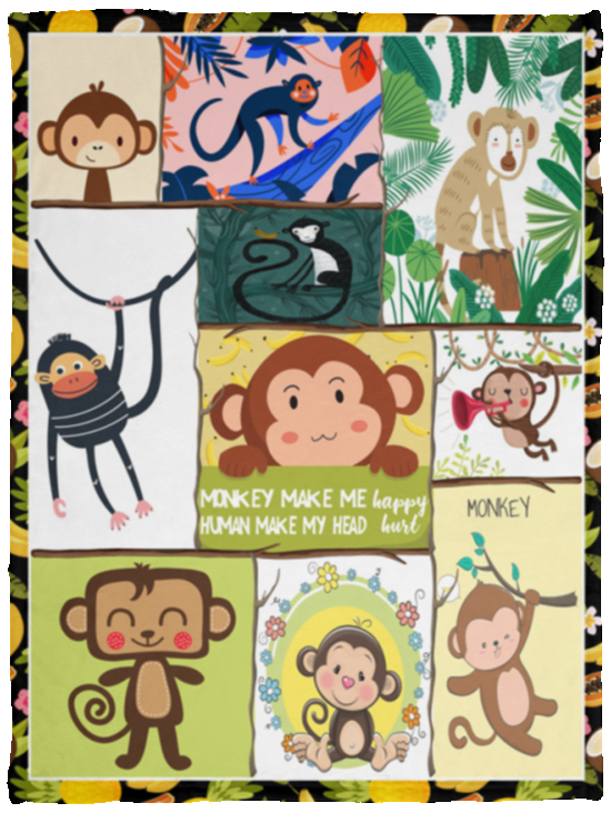 Monkey Make Me Happy Blanket Monkey Lover Quilt Fleece Sherpa Gift Idea VPS Cozy Plush Fleece Blanket - 30x40