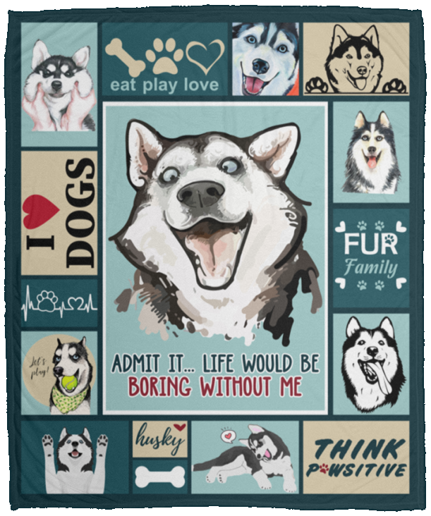 Siberian Husky Dog Blanket, Siberian Husky Fleece, Sherpa Blanket VPM Cozy Plush Fleece Blanket - 50x60