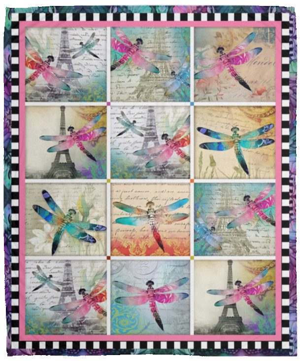 Dragonfly Love Blanket Dragonfly Colorful Quilt Fleece Sherpa Throw Blanket - VPM Cozy Plush Fleece Blanket - 50x60