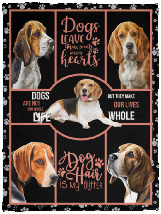 Beagle Dog Lying Down In Black Background Fleece Blanket VPS Cozy Plush Fleece Blanket - 30x40