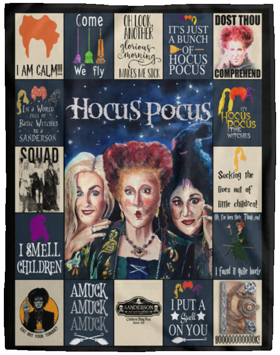 Hocus Pocus Quilt Fleece Sherpa Throw Blanket for Bedroom Living Room Sofa - VPL Cozy Plush Fleece Blanket - 60x80