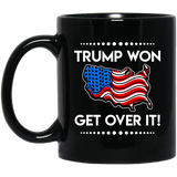 Donald Trump Coffee Mug, Trump Won Get Over It Republican Conservative The President On The United States Heart Flag Novelty Cup, Unique Coffee Mug 11on Black