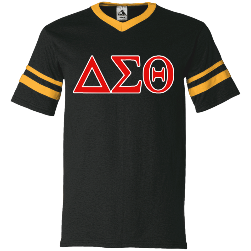 Delta 1913 Sigma Theta Paraphernalia T-Shirt Womens Delta Sigma Theta T-Shirt (360 Augusta V-Neck Sleeve Stripe Jersey)
