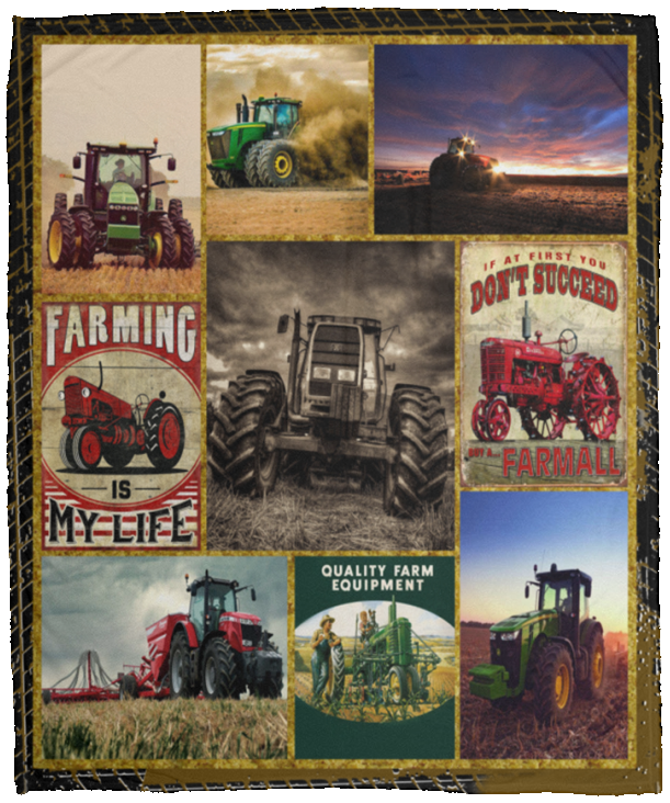 Tractor On The Farm Blanket, Farm Quilt, Tractor Fleece, Sherpa Blanket VPM Cozy Plush Fleece Blanket - 50x60