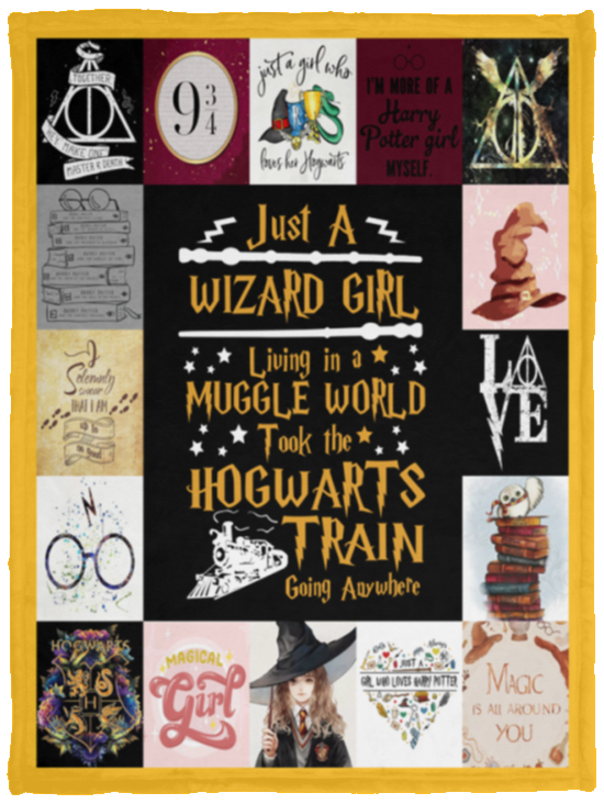 Harry Potter - Just a Wizard girl Blanket, Harry Potter Fleece, Sherpa Blanket - VPS Cozy Plush Fleece Blanket - 30x40