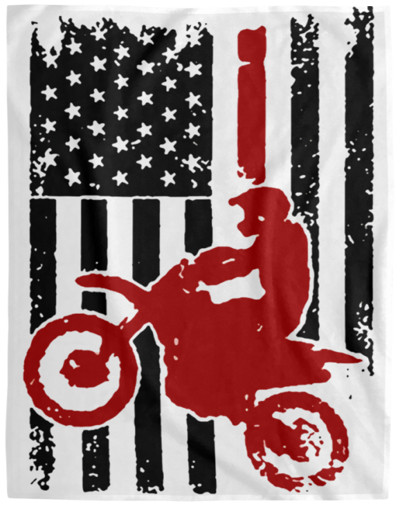 Motorbike Fleece Blanket - American Flag Dirt Bike Fleece Blanket - VPL Cozy Plush Fleece Blanket - 60x80