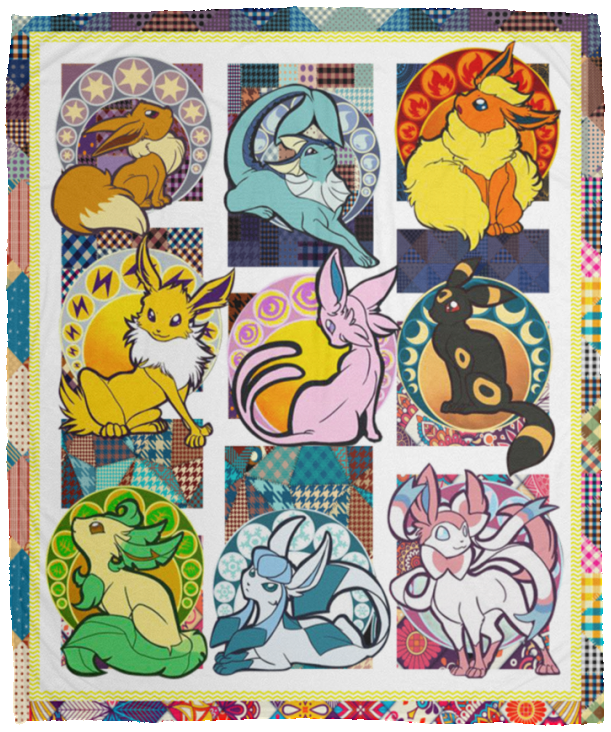 Eevee Evolution Fleece Sherpa Throw Blanket - VPM Cozy Plush Fleece Blanket - 50x60