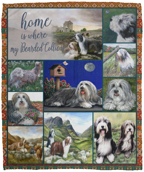 Bearded Collie Blanket Bearded Collie Love Quilt Fleece Sherpa Throw Blanket VPM Cozy Plush Fleece Blanket - 50x60