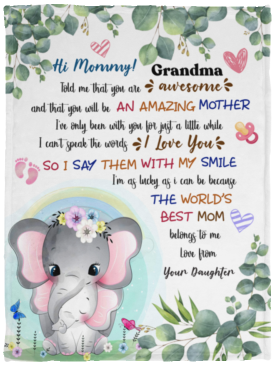 Elephant Throw Blanket - Hi Mommy Grandma Told Me That You Are Awesome Fleece VPS Cozy Plush Fleece Blanket - 30x40