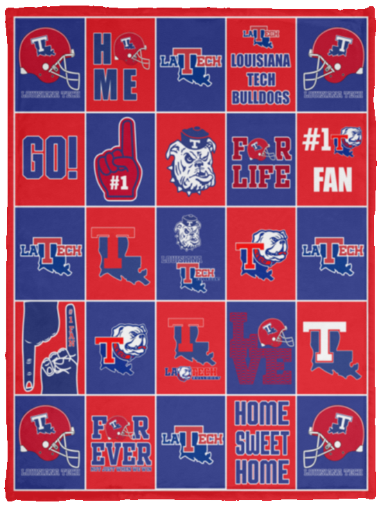 Louisiana Tech Bulldogs V2 Quilt Blanket Fleece Sherpa Throw Blanket - VPS Cozy Plush Fleece Blanket - 30x40