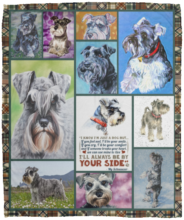 Miniature Schnauzer - Love By Paws Quilt Fleece Sherpa Throw Blanket for Bedroom VPM Cozy Plush Fleece Blanket - 50x60