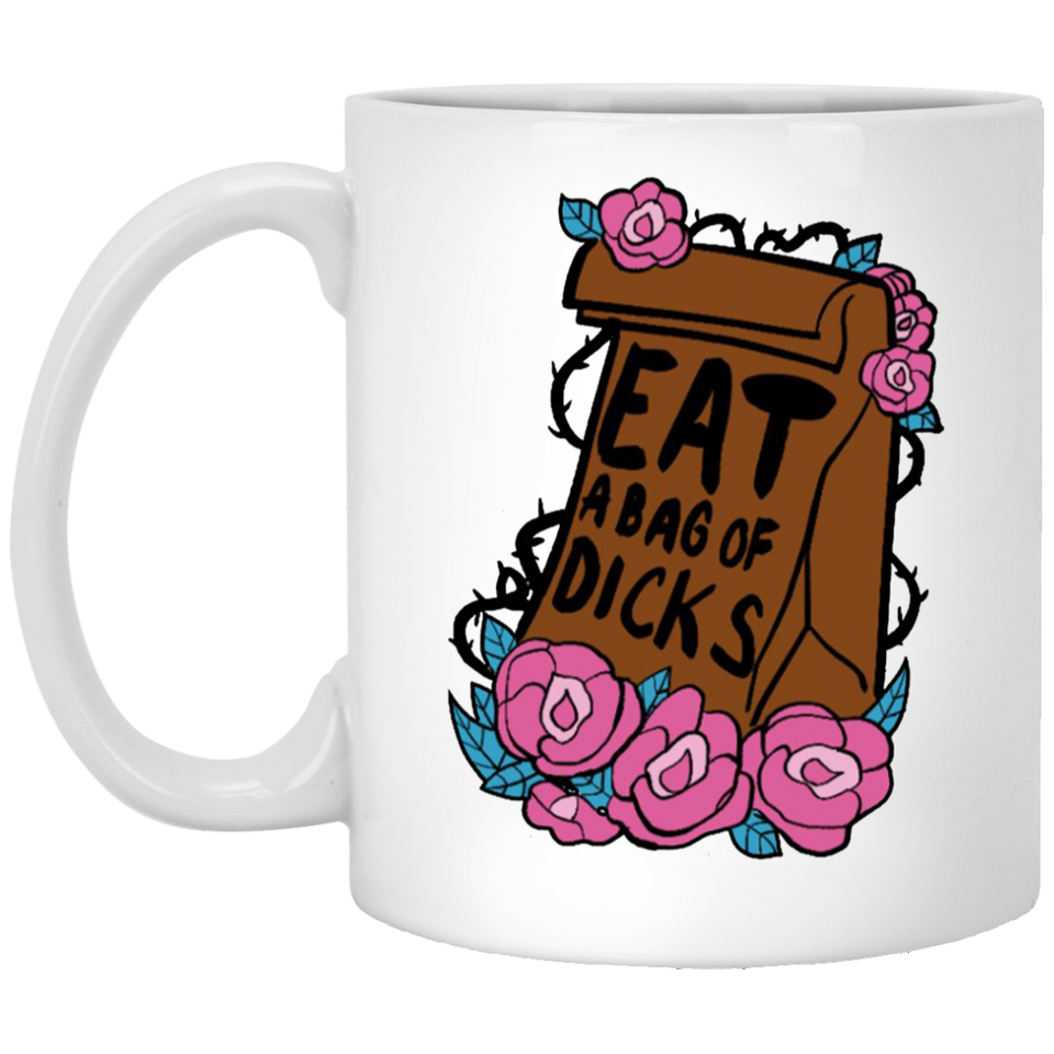 Jyotis - Eat a Bag of Dicks - Funny Rude Coffee Mug Gift, Typewriter Style, Valentine's Day Idea for a Boyfriend, Girlfriend, Husband or Wife Ceramic Coffee Mug 11oz