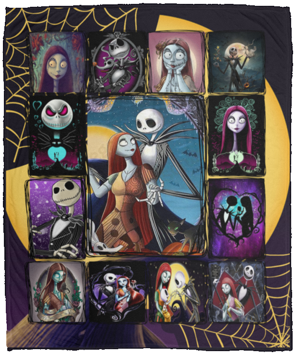 The Nightmare Before Christmas Blanket, Jack & Sally Fleece, Sherpa Blanket - VPM Cozy Plush Fleece Blanket - up lai - 50x60