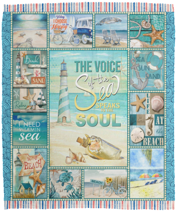 Coastal Blanket Beach The Voice of The Sea Speaks to The Soul Blanket, Fleece or Sherpa Blankets Mother's Day, Father's Day, Birthday Present Blankets, Gift Idea VPM Cozy Plush Fleece Blanket - 50x60