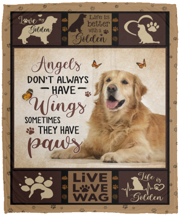 Golden Retriever Blanket, Angels Don't Always Have Wings Fleece, Sherpa Blanket VPM Cozy Plush Fleece Blanket - 50x60