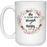 Jyotis - She Is Clothed in Strength and Dignity Proverbs 31:25 Coffee & Tea Gift Mug, Proverbs 31 25 Mug, Christian Mug Gift for Her, Women, Mother, Bible Verse Mug, Scripture Mug 15Oz