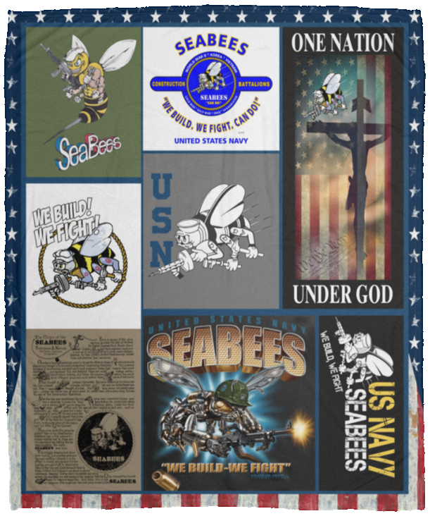 US Navy Seabees Blanket Fleece Sherpa Quilt Supper Soft Lightweight Blanket for Bedroom Living Room Sofa - VPM Cozy Plush Fleece Blanket - 50x60