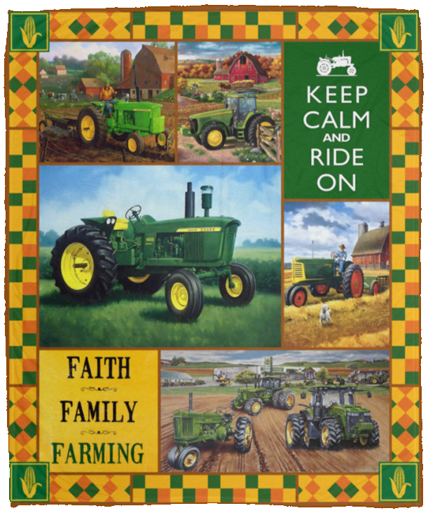 Tractor Blanket, Faith Family Farming Green Tractor Fleece, Sherpa Blanket VPM Cozy Plush Fleece Blanket - 50x60