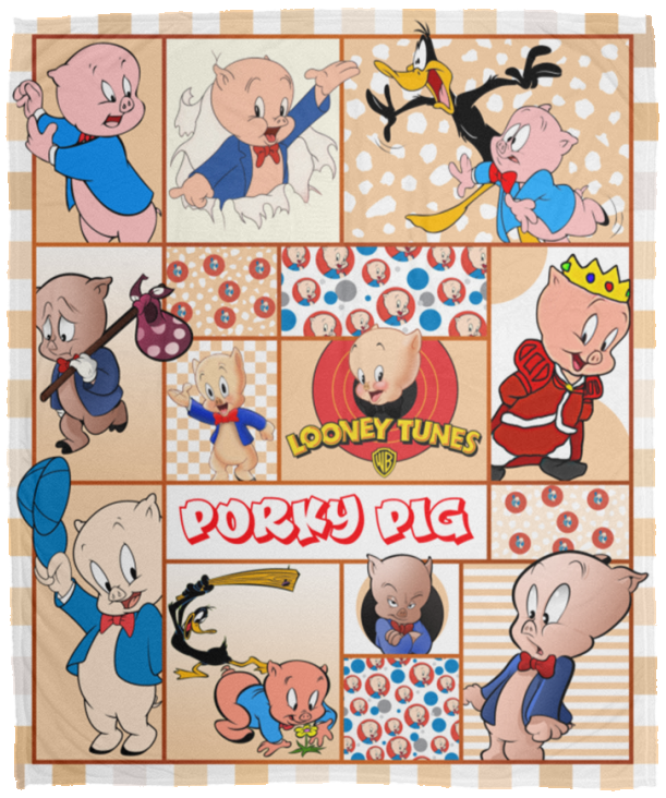Porky Pig Blanket, Porky Pig - Looney Tunes Fleece, Sherpa Blanket VPM Cozy Plush Fleece Blanket - 50x60