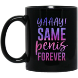yaaay!, Same Penis Forever Coffee Mug, Wedding Party Coffee Mug Gift, Rose Gold Faux Glitter, Funny Engagement Bridal Shower Bachelorette Party Decorations Gift Ideas 11Oz Black