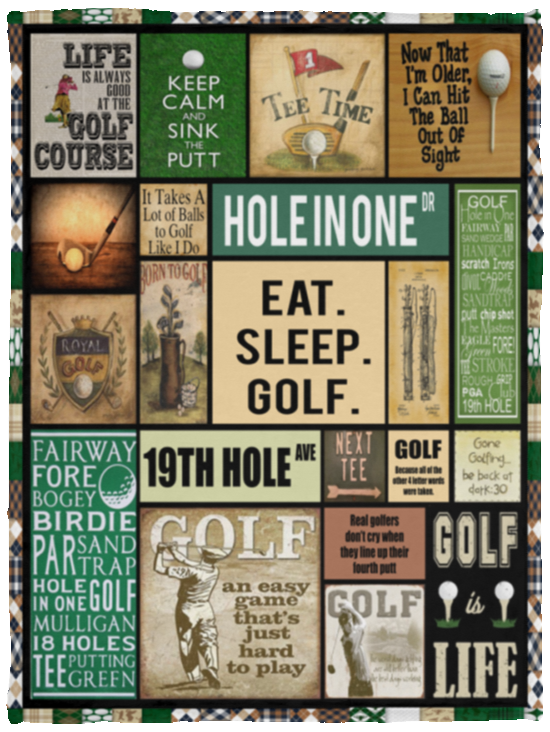 GOLF PATTERN VINTAGE Blanket Golf Player Quilt Fleece Sherpa Throw Blanket - VPS Cozy Plush Fleece Blanket - 30x40